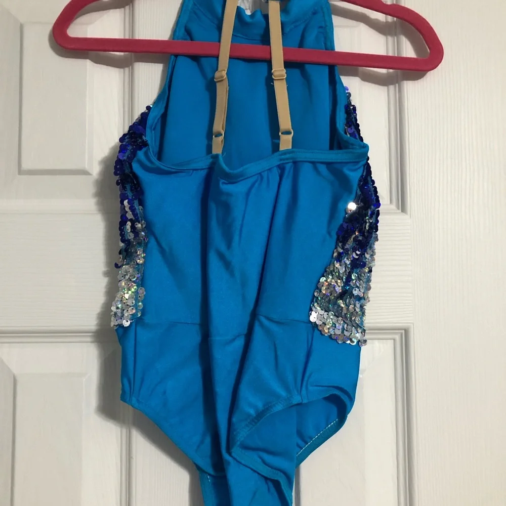 Costume gallery blue sequins w two skirts girls IC intermediate child dance 6x/7